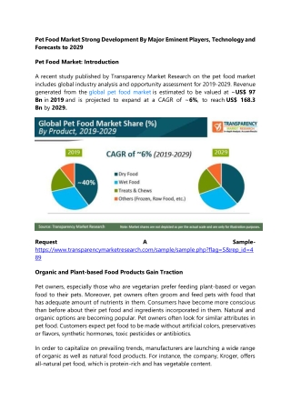 Pet Food Market Strong Development By Major Eminent Players, Technology and Fore