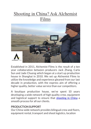 Video Shooting in China - Alchemist Films