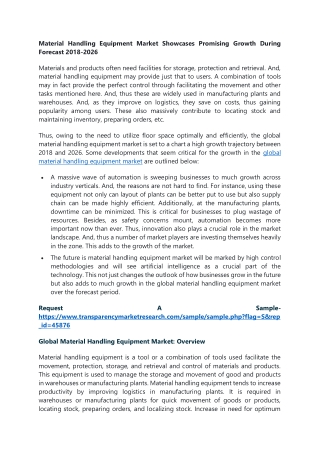 Material Handling Equipment Market Showcases Promising Growth During Forecast 20