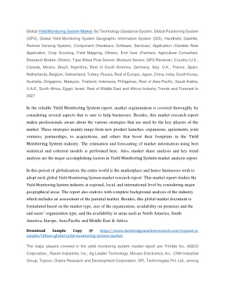 Yield Monitoring System Market Trends, Analysis, Key Players and Forecast 2027