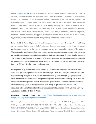 E-Paper Display Market Growth, Analysis, Size and Forecast 2027