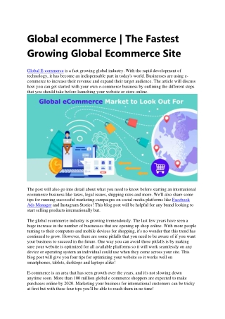 Global ecommerce  The Fastest Growing Global Ecommerce Site
