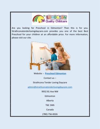 Preschool Edmonton | Strathconatenderlovingdaycare.com