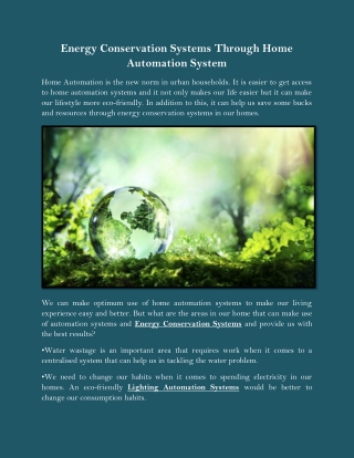 Energy Conservation Systems Through Home Automation System