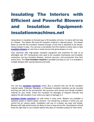 Insulating The Interiors with Efficient and Powerful Blowers and Insulation Equipment-insulationmachines.net