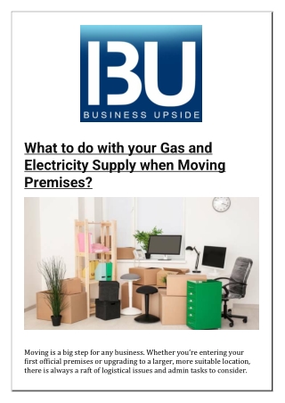 What to do with your Gas and Electricity Supply when Moving Premises
