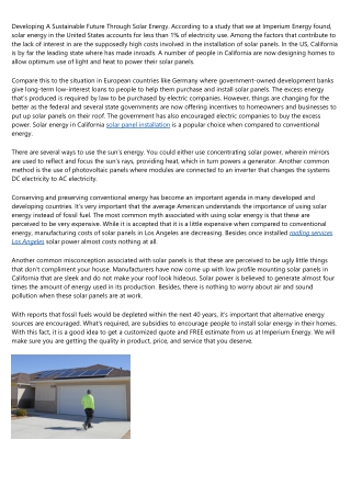 Developing A Sustainable Future Through Solar Energy