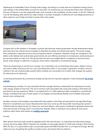 Developing A Sustainable Future Through Solar Energy