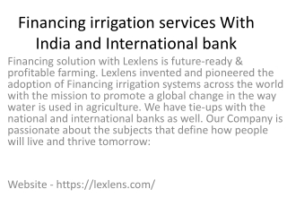 Financing irrigation services With India and International bank