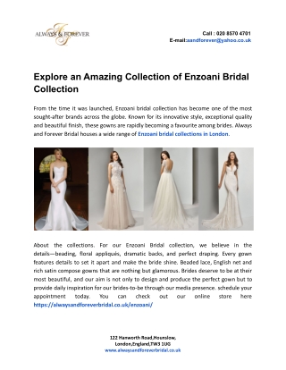 Explore an Amazing Collection of Enzoani Bridal Collection