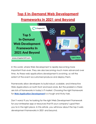 Top 5 In-Demand Web Development Frameworks in 2021 and Beyond