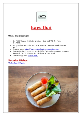 kays thai food takeaway Ringwood menu , VIC - 5% off