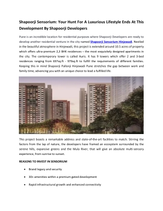 Shapoorji Pallonji Sensorium Pune - Luxury Apartments With Luxury Amenities