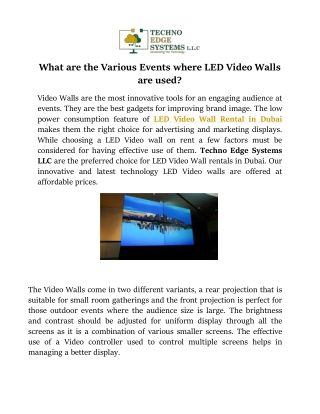 What are the Various Events Where LED Video Walls are used?