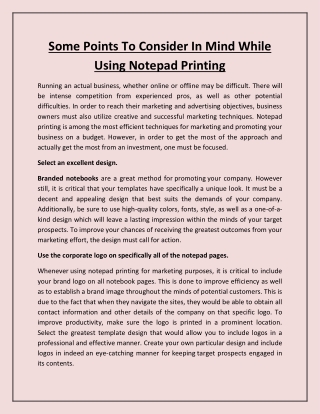 Some Points To Consider In Mind While Using Notepad Printing