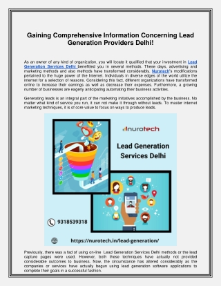 Gaining Comprehensive Information Concerning Lead Generation Providers Delhi!