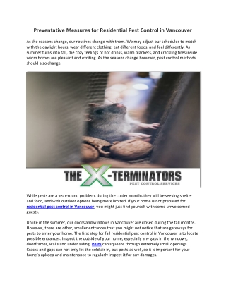 Preventative Measures for Residential Pest Control in Vancouver