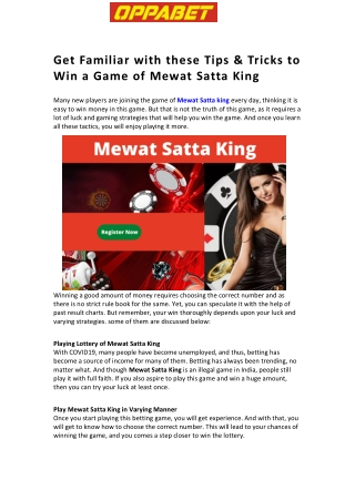 Get Familiar with these Tips & Tricks to Win a Game of Mewat Satta King