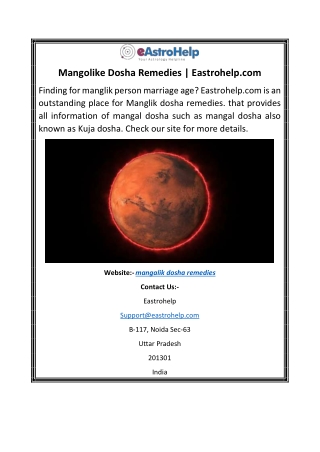 Mangolike Dosha Remedies  Eastrohelp.com