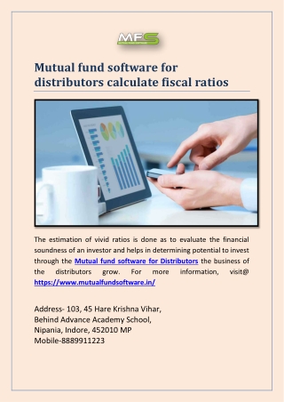 Mutual fund software for distributors calculate fiscal ratios