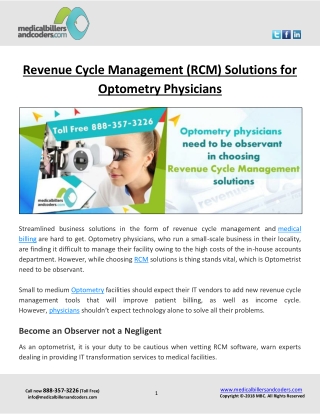 Revenue Cycle Management (RCM) Solutions for Optometry Physicians