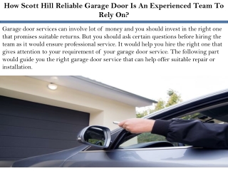 How Scott Hill Reliable Garage Door Is An Experienced Team To Rely On?