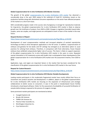 Cryopreservation for In-vitro Fertilization Market to Develop Rapidly by 2030