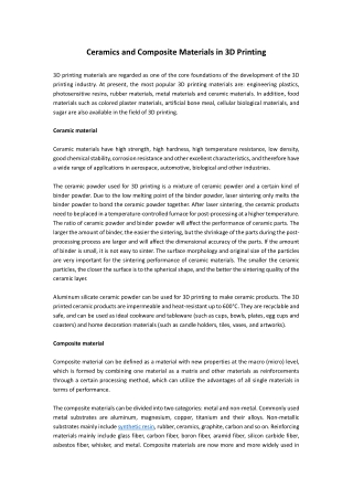 Ceramics and Composite Materials in 3D Printing