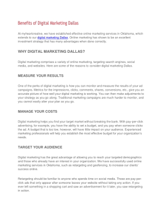 Benefits of Digital Marketing Dallas