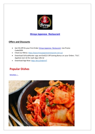 5% Off - Hiroya Japanese Restaurant Menu Darlinghurst, NSW
