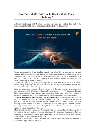 How Does AI ML Go Hand in Hand with the Fintech Industry
