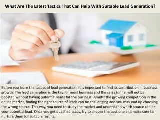 What Are The Latest Tactics That Can Help With Suitable Lead Generation