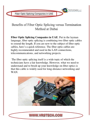 Benefits of Fiber Optic Splicing versus Termination Method at UAE