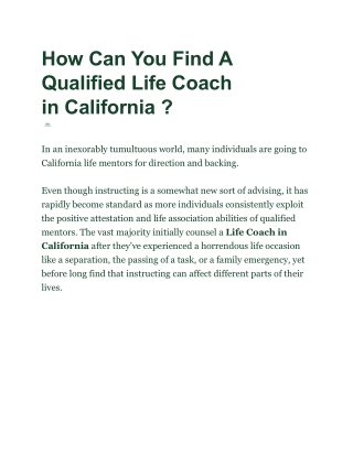  Where can you find a Qualified Life Coach in California?