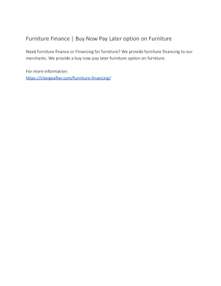 Furniture Finance | Buy Now Pay Later option on Furniture