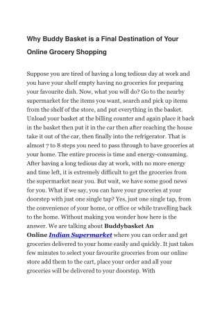 Why Buddy Basket is a Final Destination of Your Online Grocery Shopping