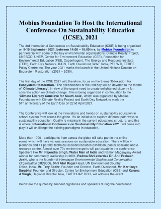 Mobius Foundation To Host the International Conference On Sustainability Education-converted