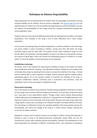 Techniques to Enhance Drug Solubility