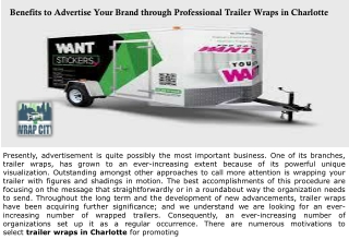 Benefits to Advertise Your Brand through Professional Trailer Wraps in Charlotte