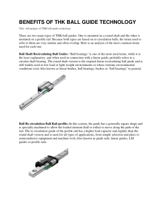 BENEFITS OF THK BALL GUIDE TECHNOLOGY