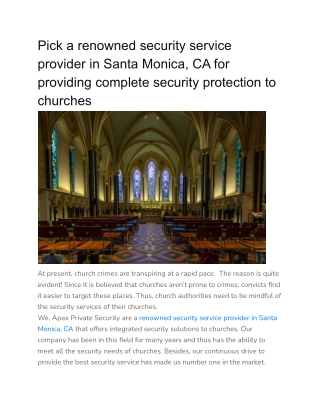 Pick a renowned security service provider in Santa Monica, CA for providing complete security protection to churches