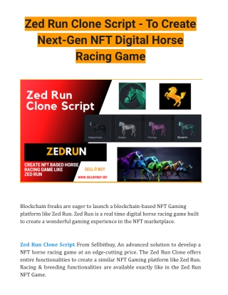 Zed Run Clone Script - To Create Next-Gen NFT Digital Horse Racing Game