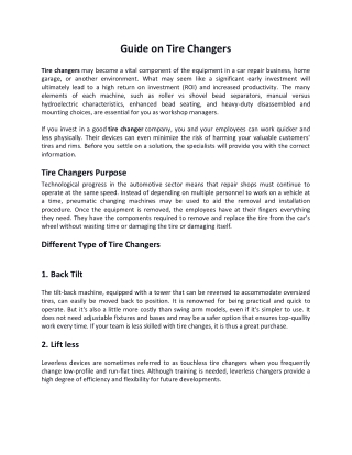 Guide on Tire Changers