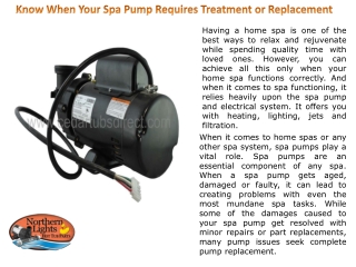 Know When Your Spa Pump Requires Treatment or Replacement