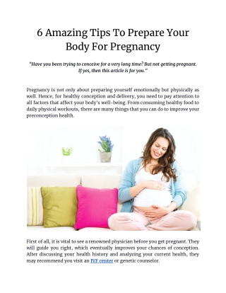 6 Amazing Tips To Prepare Your Body For Pregnancy