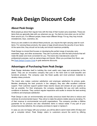 Peak Design Discount Code