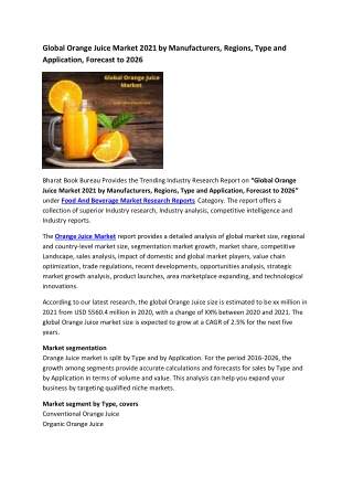 Global Orange Juice Market Research Report 2021-2026