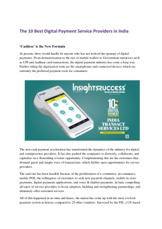 The 10 Best Digital Payment Service Providers in India.