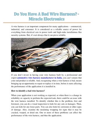 Do You Have A Bad Wire Harness? - Miracle Electronics