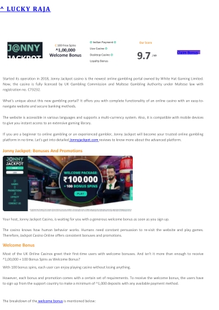 Jonny Jackpot Casino Review